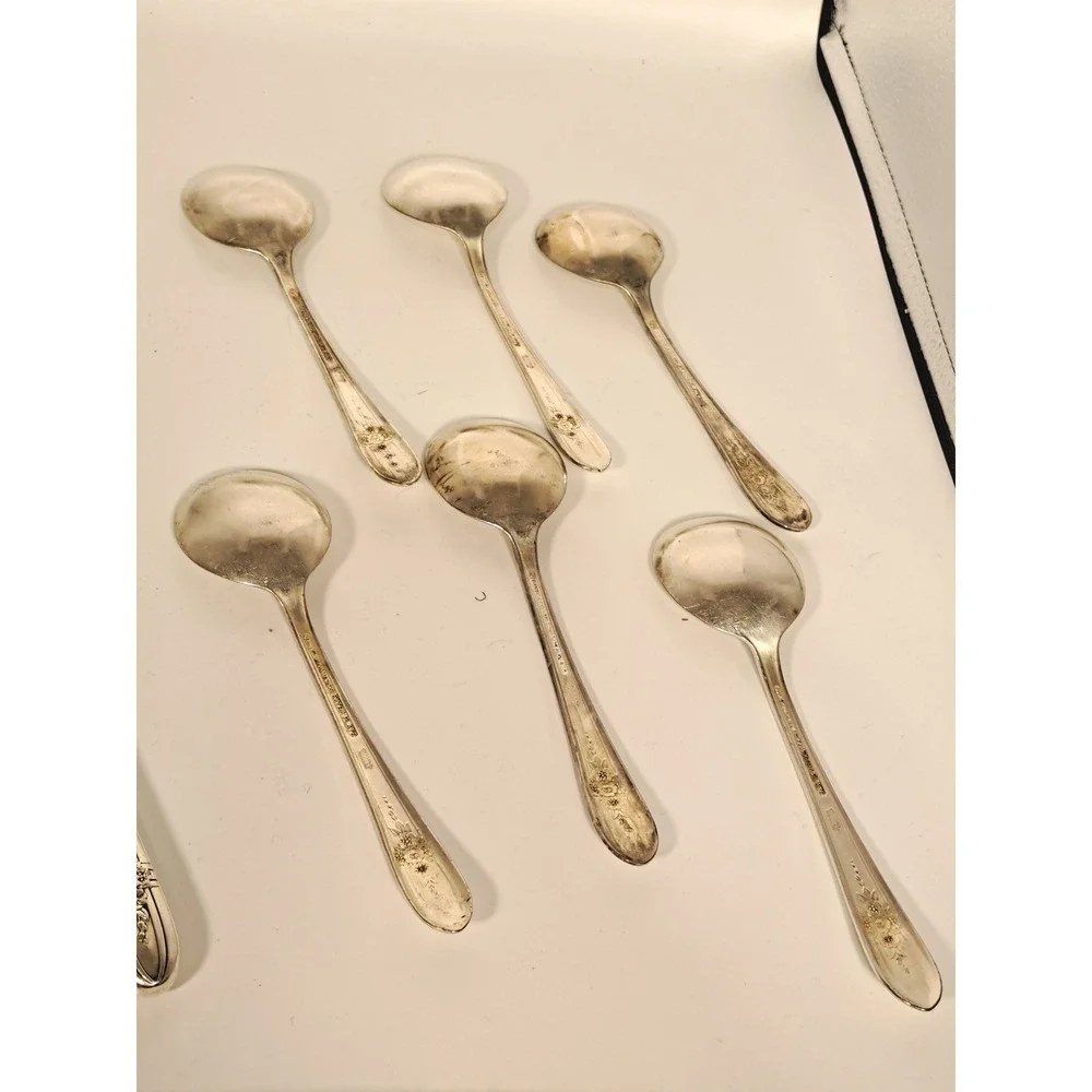 Wm Rogers Mfg Co Gardenia 1937 Silverplate Flatware Set 17pc Vintage Floral